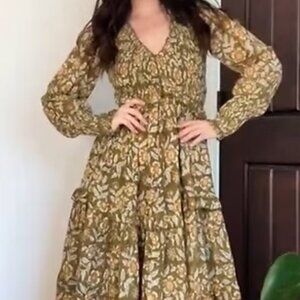 Emilia Organic Cotton Hand Block-Print Maxi Dress, EUC